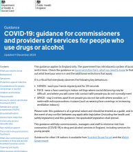 COVID-19: guidance for commissioners and providers of services for people who use drugs or alcohol [Updated 11th December 2020]